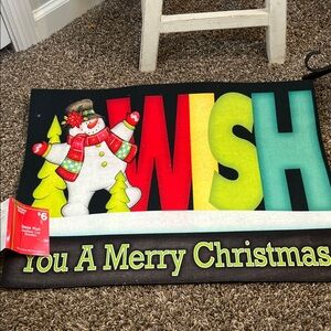 Colorful Christmas Door Mat with Snowman